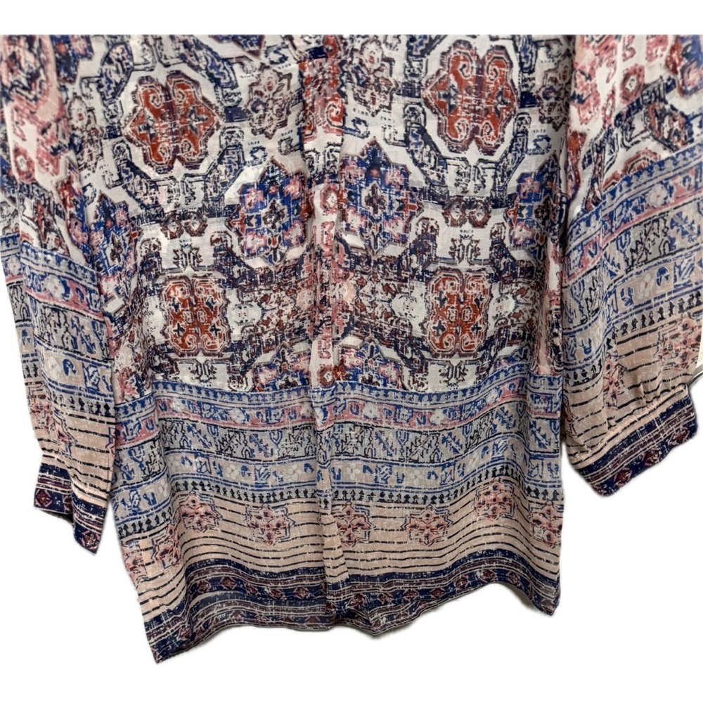 Joie Womens Silk Top Blouse SZ S Multicolor Printed Boho V Neck Ruched Shoulder - Picture 3 of 6